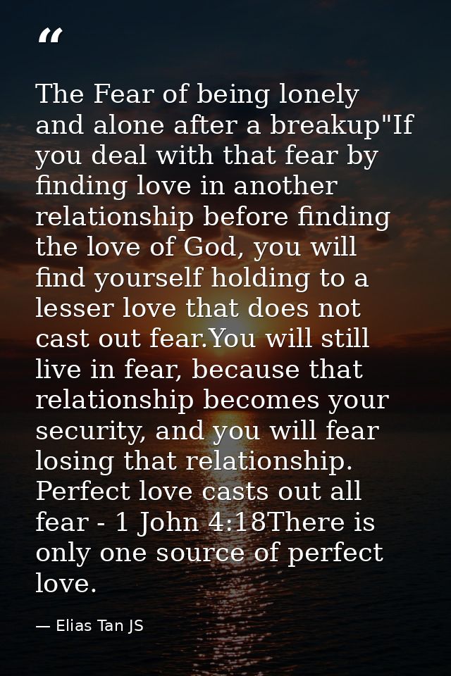 The Fear of being lonely and alone after a breakup"If you deal with that fear by finding love in another relationship be — Elias Tan JS