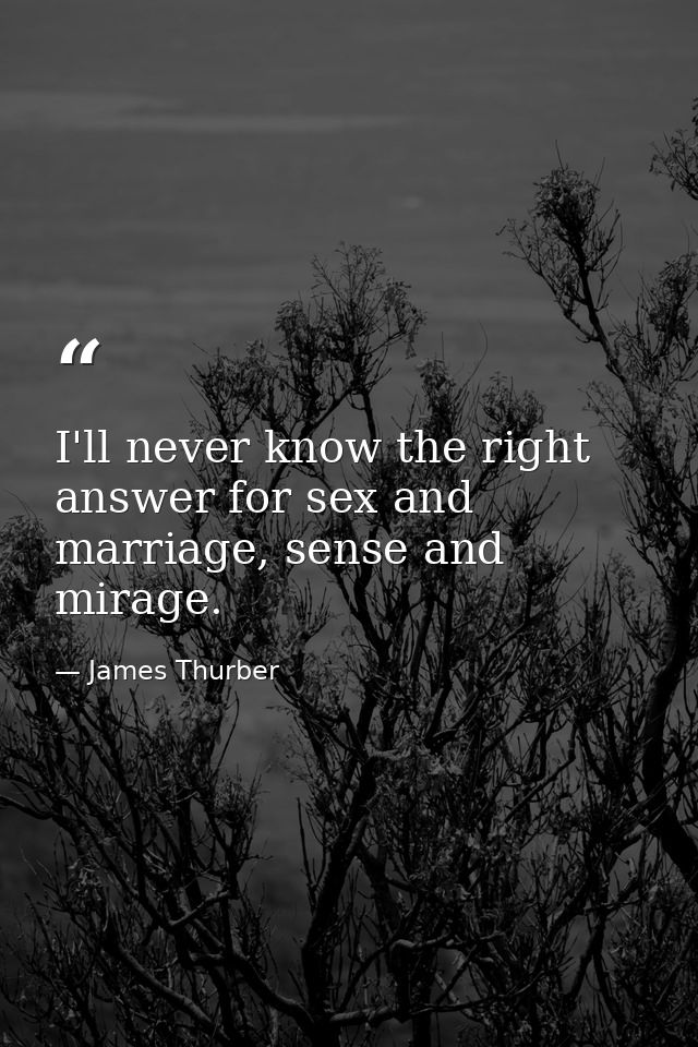 I'll never know the right answer for sex and marriage, sense and mirage. — James Thurber