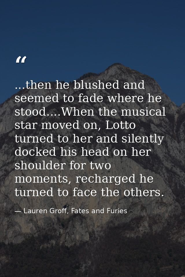 ...then he blushed and seemed to fade where he stood....When the musical star moved on, Lotto turned to her and silently — Lauren Groff, Fates and Furies