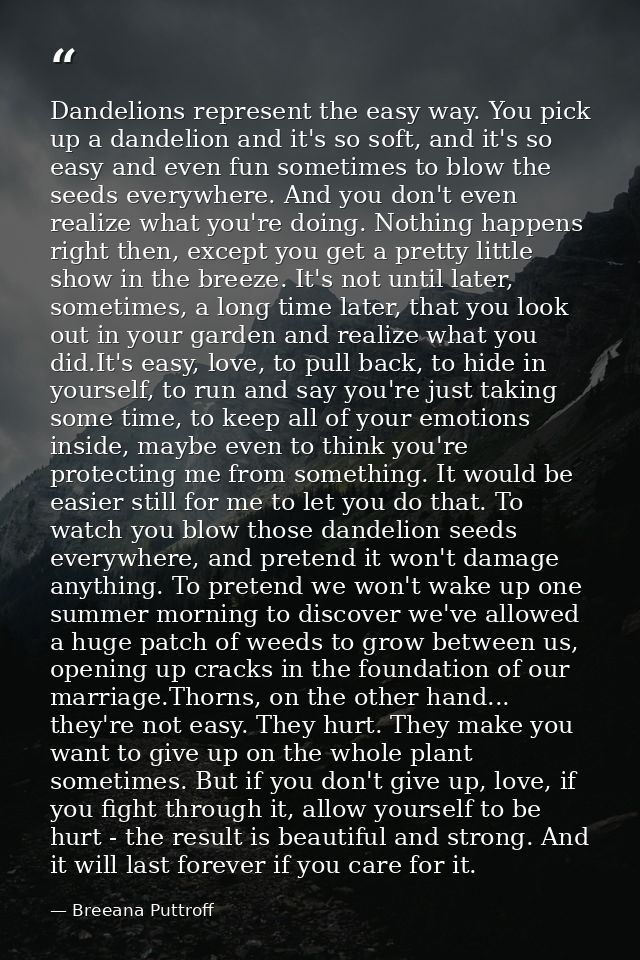 Dandelions represent the easy way. You pick up a dandelion and it's so soft, and it's so easy and even fun sometimes to  — Breeana Puttroff