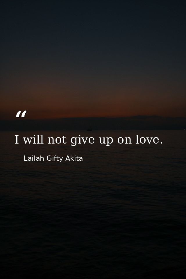 I will not give up on love. — Lailah Gifty Akita