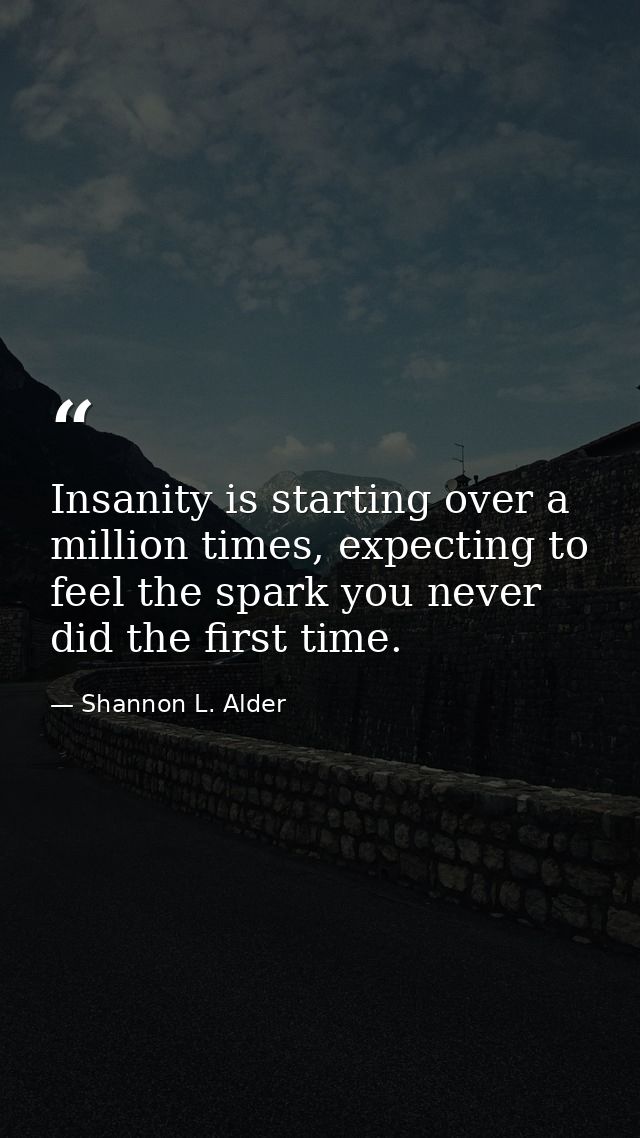 Insanity is starting over a million times, expecting to feel the spark you never did the first time. — Shannon L. Alder