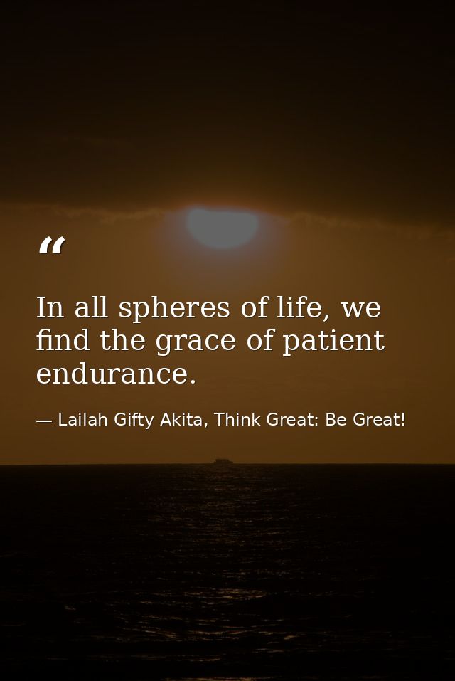 In all spheres of life, we find the grace of patient endurance. — Lailah Gifty Akita, Think Great: Be Great!