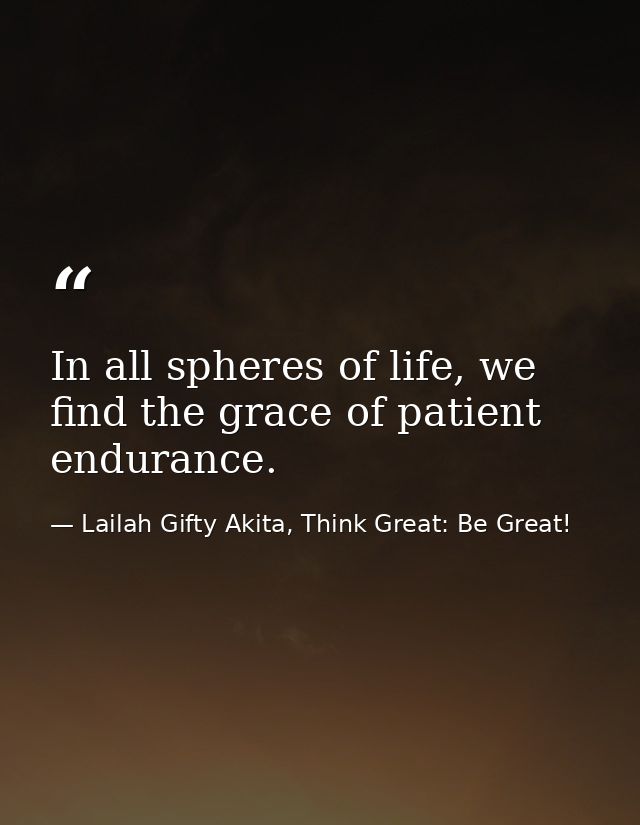 In all spheres of life, we find the grace of patient endurance. — Lailah Gifty Akita, Think Great: Be Great!