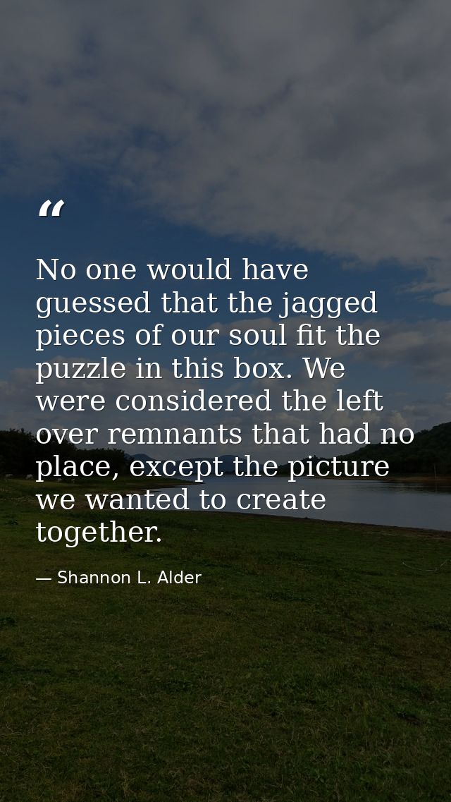 No one would have guessed that the jagged pieces of our soul fit the puzzle in this box. We were considered the left ove — Shannon L. Alder