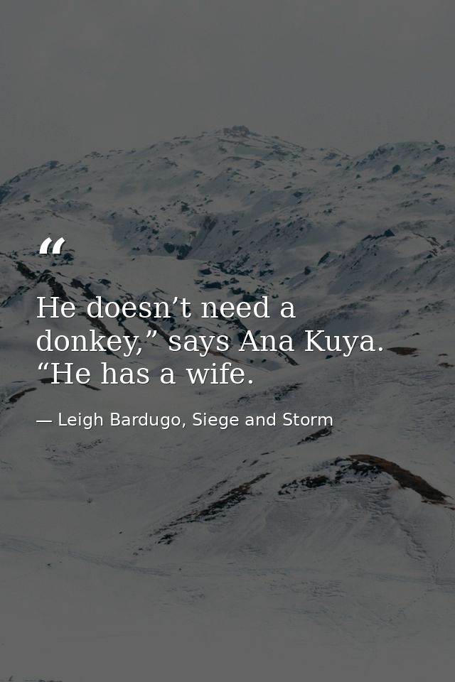 He doesn’t need a donkey,” says Ana Kuya. “He has a wife. — Leigh Bardugo, Siege and Storm