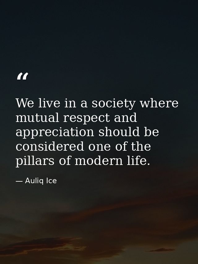 We live in a society where mutual respect and appreciation should be considered one of the pillars of modern life. — Auliq Ice