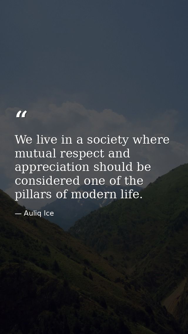 We live in a society where mutual respect and appreciation should be considered one of the pillars of modern life. — Auliq Ice