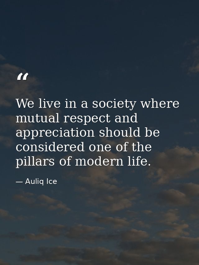 We live in a society where mutual respect and appreciation should be considered one of the pillars of modern life. — Auliq Ice