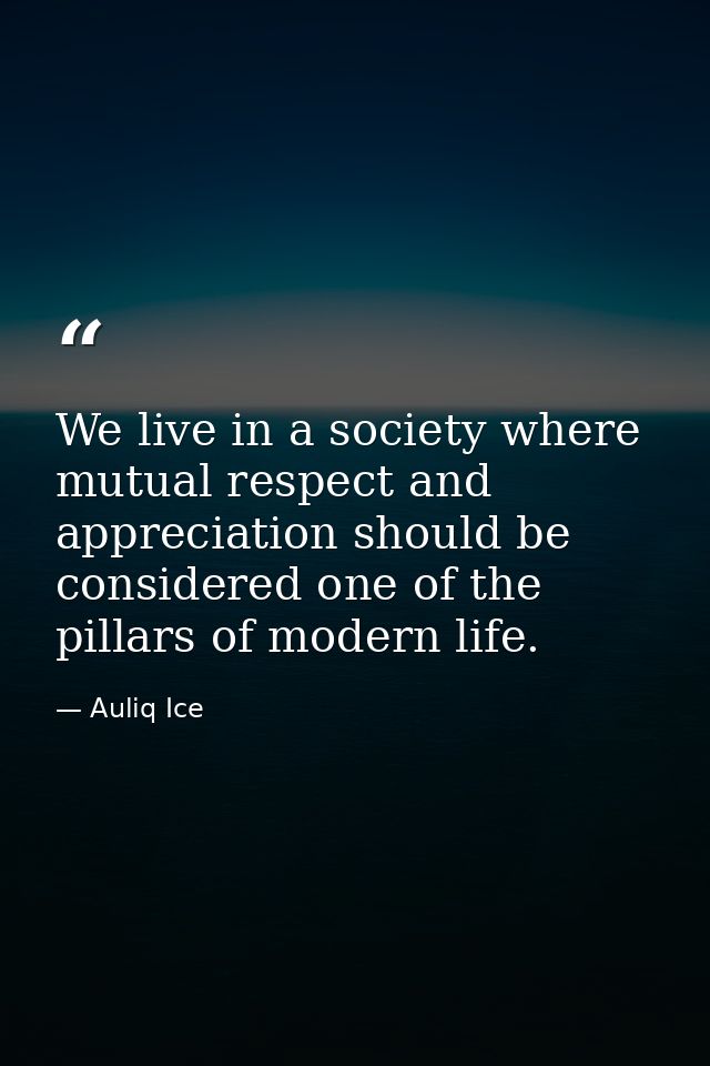 We live in a society where mutual respect and appreciation should be considered one of the pillars of modern life. — Auliq Ice