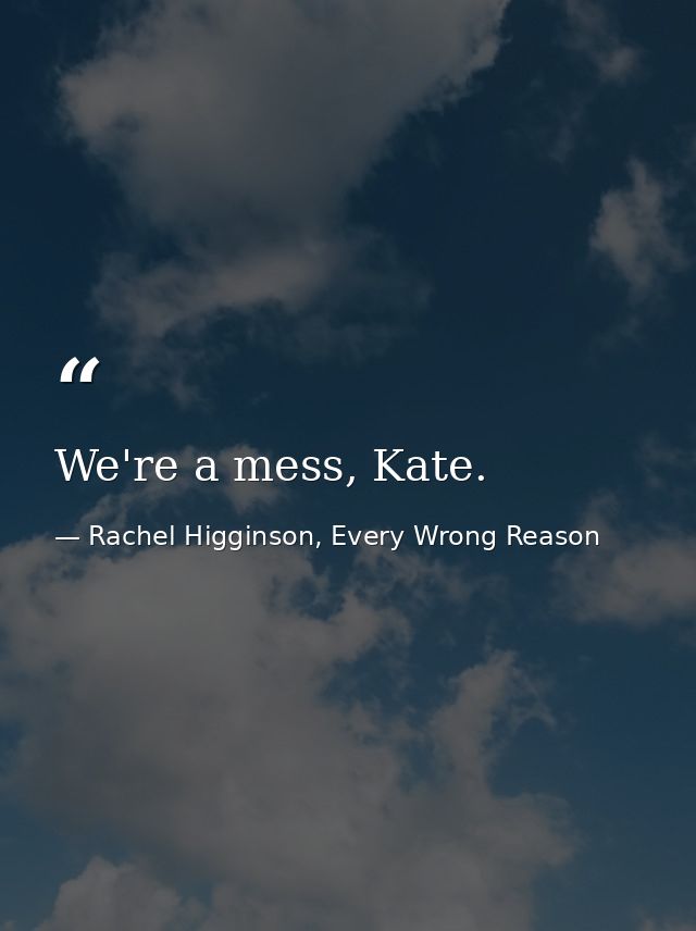 We're a mess, Kate. — Rachel Higginson, Every Wrong Reason