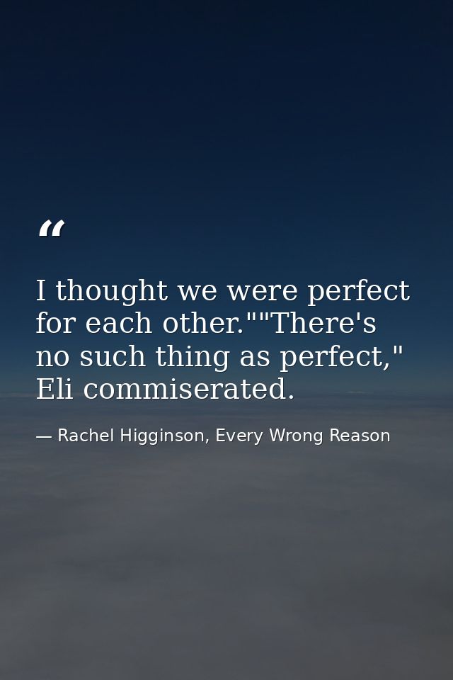 I thought we were perfect for each other.""There's no such thing as perfect," Eli commiserated. — Rachel Higginson, Every Wrong Reason