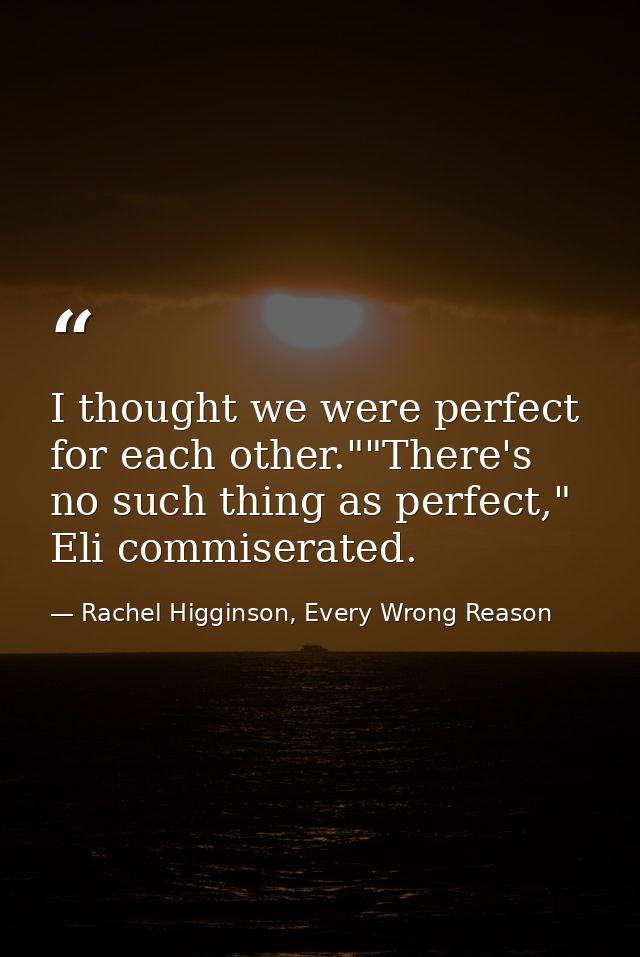 I thought we were perfect for each other.""There's no such thing as perfect," Eli commiserated. — Rachel Higginson, Every Wrong Reason