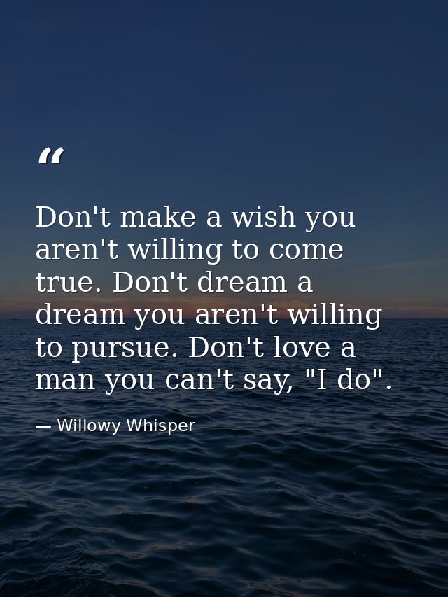 Don't make a wish you aren't willing to come true. Don't dream a dream you aren't willing to pursue. Don't love a man yo — Willowy Whisper