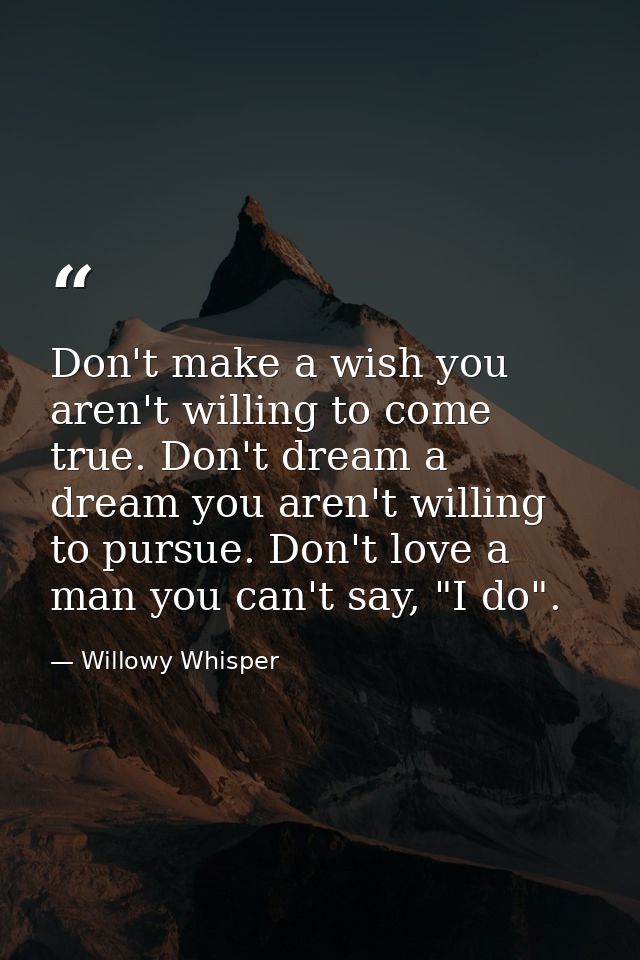 Don't make a wish you aren't willing to come true. Don't dream a dream you aren't willing to pursue. Don't love a man yo — Willowy Whisper