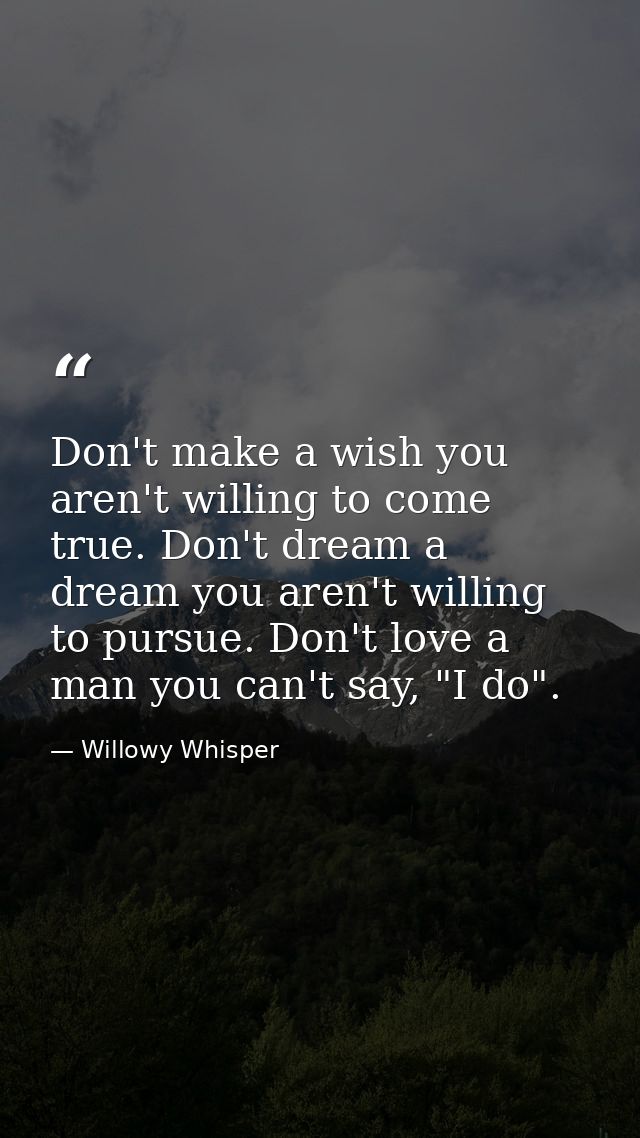 Don't make a wish you aren't willing to come true. Don't dream a dream you aren't willing to pursue. Don't love a man yo — Willowy Whisper