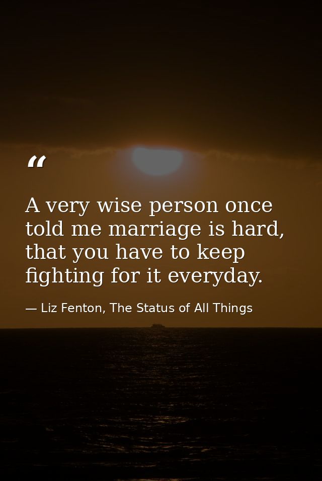A very wise person once told me marriage is hard, that you have to keep fighting for it everyday. — Liz Fenton, The Status of All Things