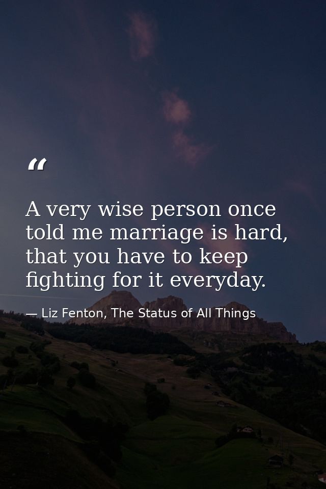 A very wise person once told me marriage is hard, that you have to keep fighting for it everyday. — Liz Fenton, The Status of All Things
