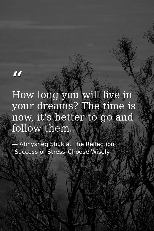 How long you will live in your dreams? The time is now, it's better to go and follow them.. — Abhysheq Shukla, The Reflection "Success or Stress"Choose Wisely