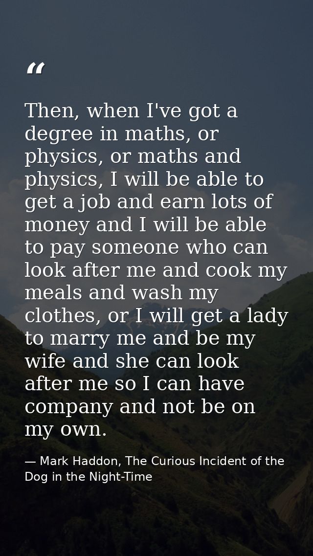 Then, when I've got a degree in maths, or physics, or maths and physics, I will be able to get a job and earn lots of mo — Mark Haddon, The Curious Incident of the Dog in the Night-Time