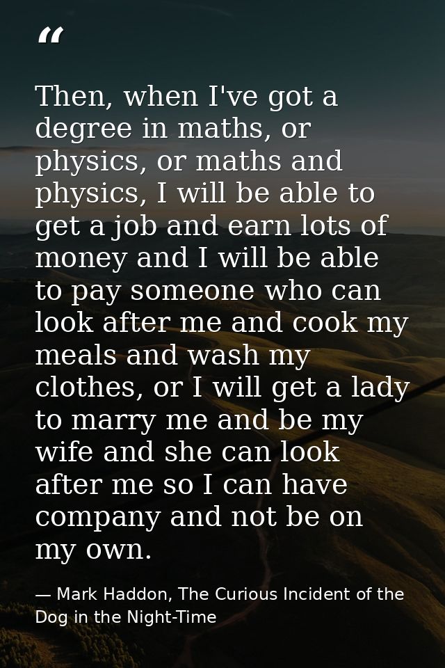 Then, when I've got a degree in maths, or physics, or maths and physics, I will be able to get a job and earn lots of mo — Mark Haddon, The Curious Incident of the Dog in the Night-Time
