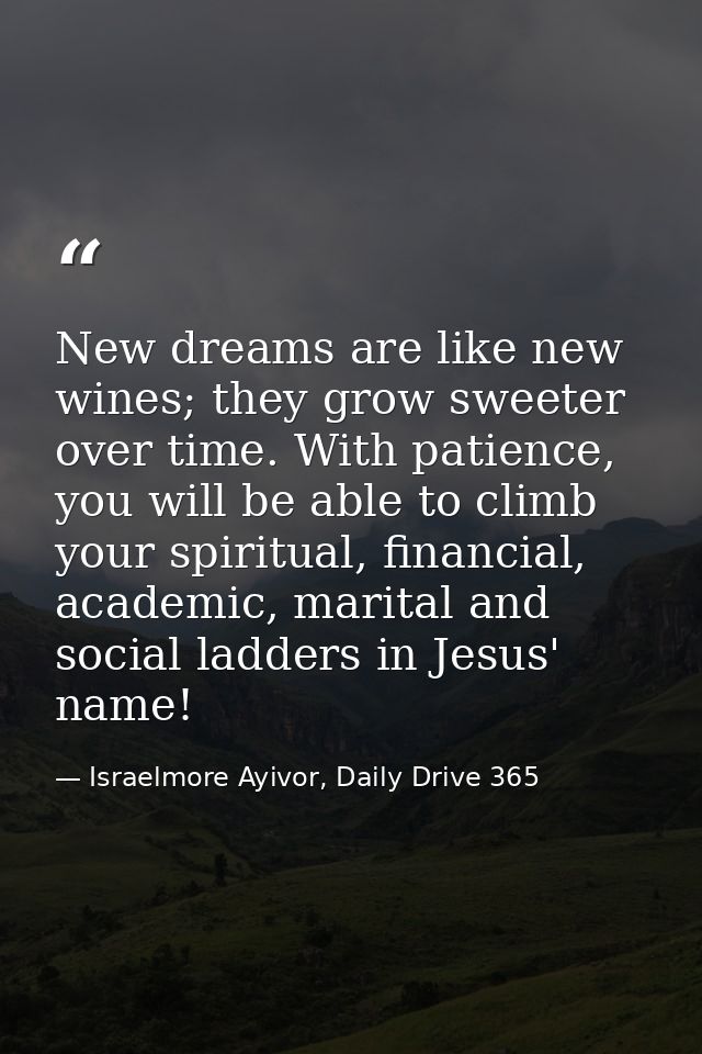 New dreams are like new wines; they grow sweeter over time. With patience, you will be able to climb your spiritual, fin — Israelmore Ayivor, Daily Drive 365