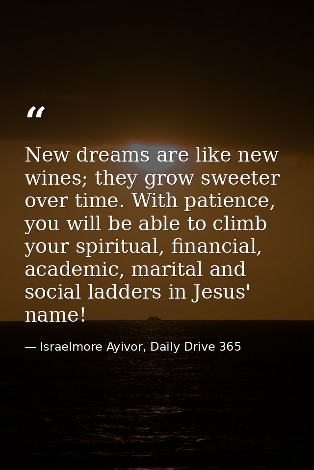 New dreams are like new wines; they grow sweeter over time. With patience, you will be able to climb your spiritual, fin — Israelmore Ayivor, Daily Drive 365