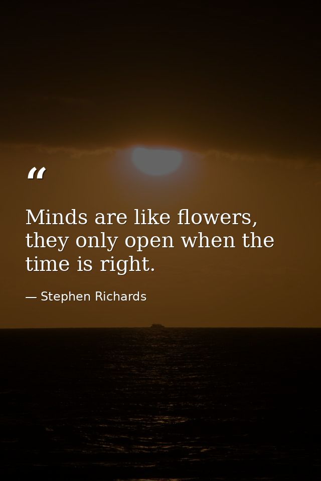 Minds are like flowers, they only open when the time is right. — Stephen Richards