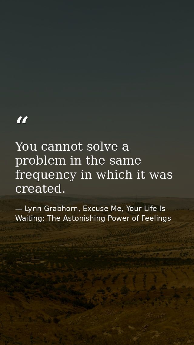 You cannot solve a problem in the same frequency in which it was created. — Lynn Grabhorn, Excuse Me, Your Life Is Waiting: The Astonishing Power of Feelings