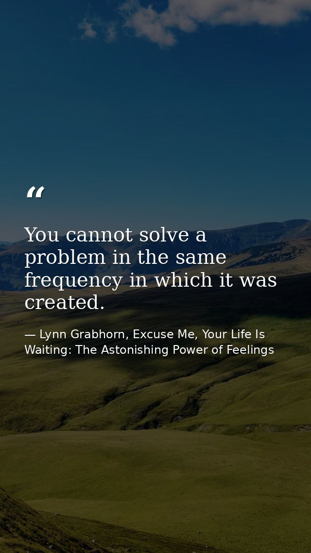 You cannot solve a problem in the same frequency in which it was created. — Lynn Grabhorn, Excuse Me, Your Life Is Waiting: The Astonishing Power of Feelings