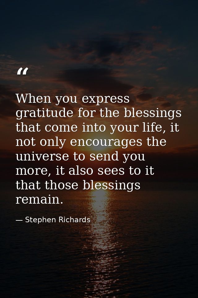 When you express gratitude for the blessings that come into your life, it not only encourages the universe to send you m — Stephen Richards