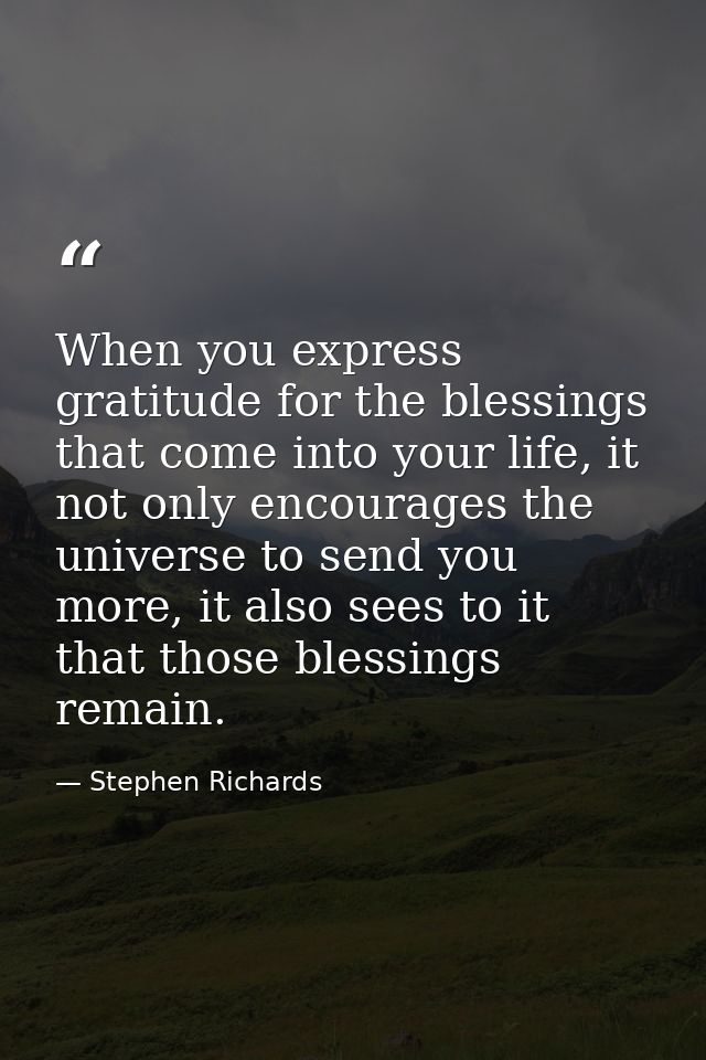 When you express gratitude for the blessings that come into your life, it not only encourages the universe to send you m — Stephen Richards