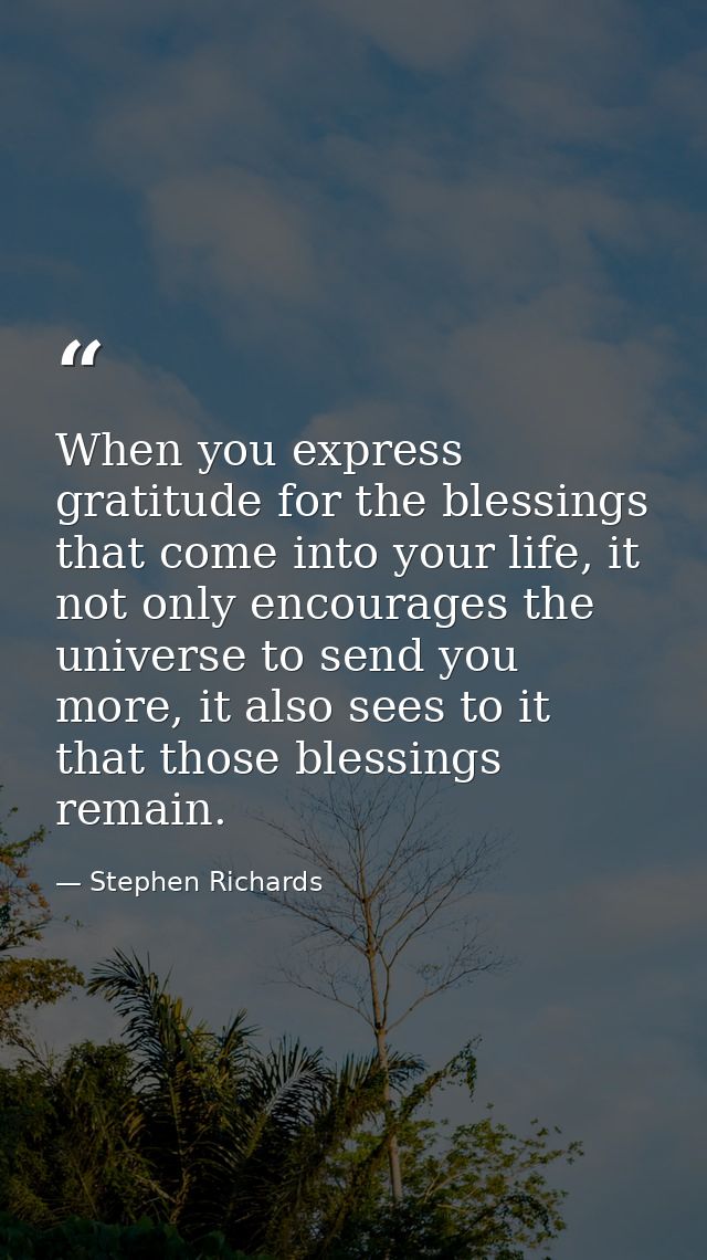 When you express gratitude for the blessings that come into your life, it not only encourages the universe to send you m — Stephen Richards