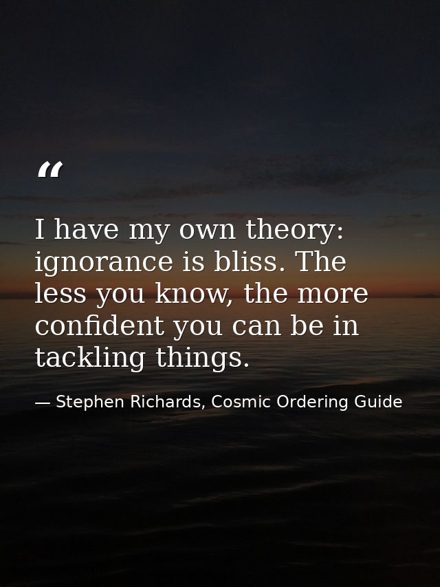 I have my own theory: ignorance is bliss. The less you know, the more confident you can be in tackling things. — Stephen Richards, Cosmic Ordering Guide