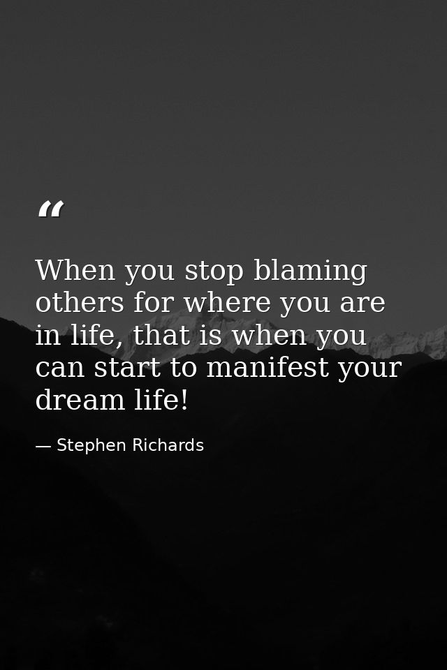 When you stop blaming others for where you are in life, that is when you can start to manifest your dream life! — Stephen Richards