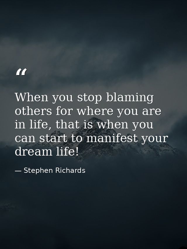 When you stop blaming others for where you are in life, that is when you can start to manifest your dream life! — Stephen Richards