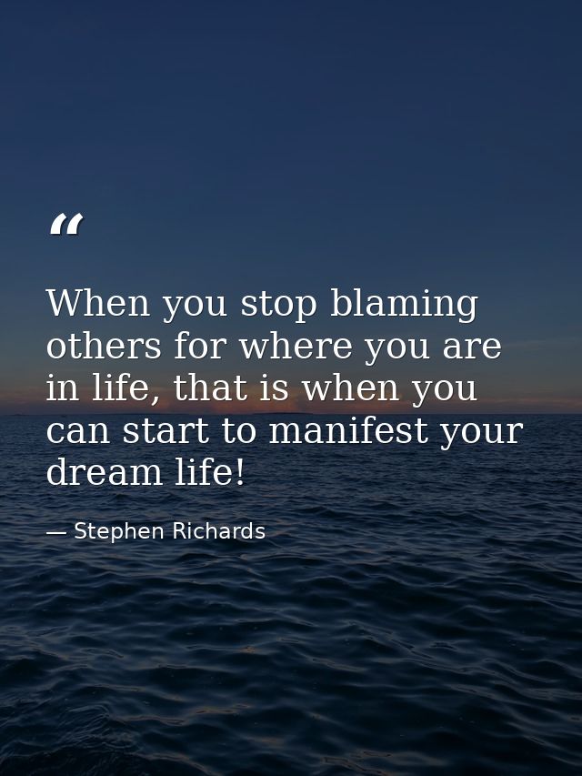 When you stop blaming others for where you are in life, that is when you can start to manifest your dream life! — Stephen Richards