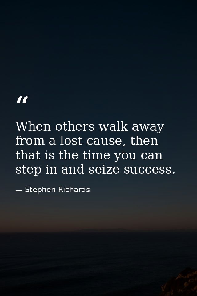 When others walk away from a lost cause, then that is the time you can step in and seize success. — Stephen Richards