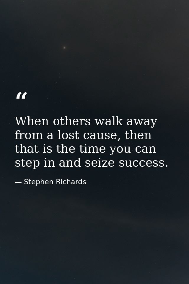 When others walk away from a lost cause, then that is the time you can step in and seize success. — Stephen Richards