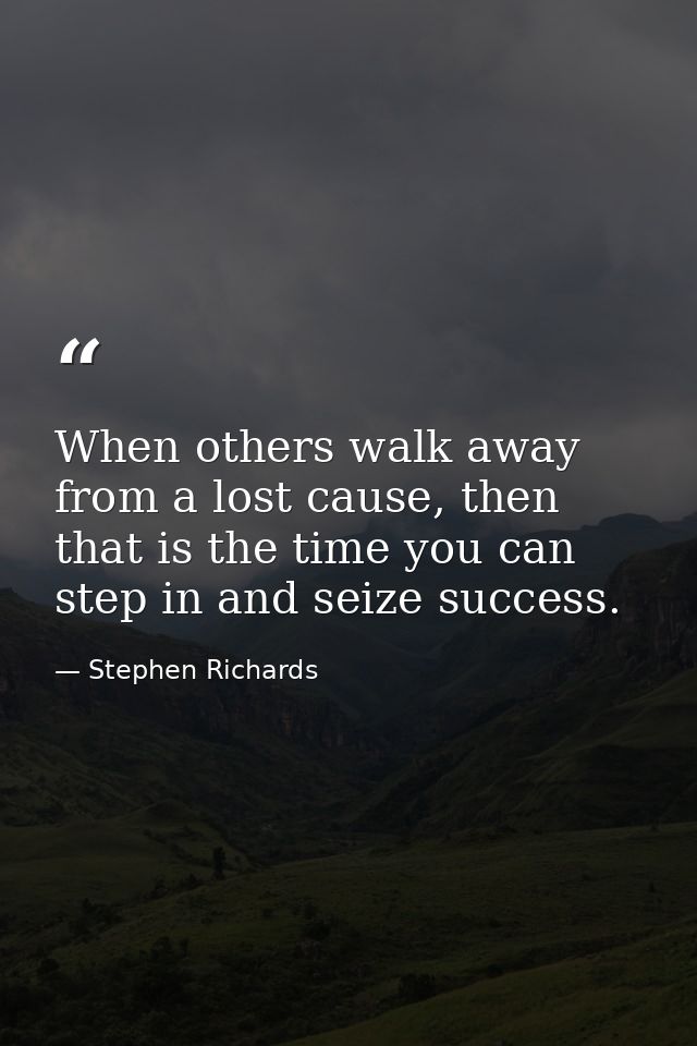 When others walk away from a lost cause, then that is the time you can step in and seize success. — Stephen Richards