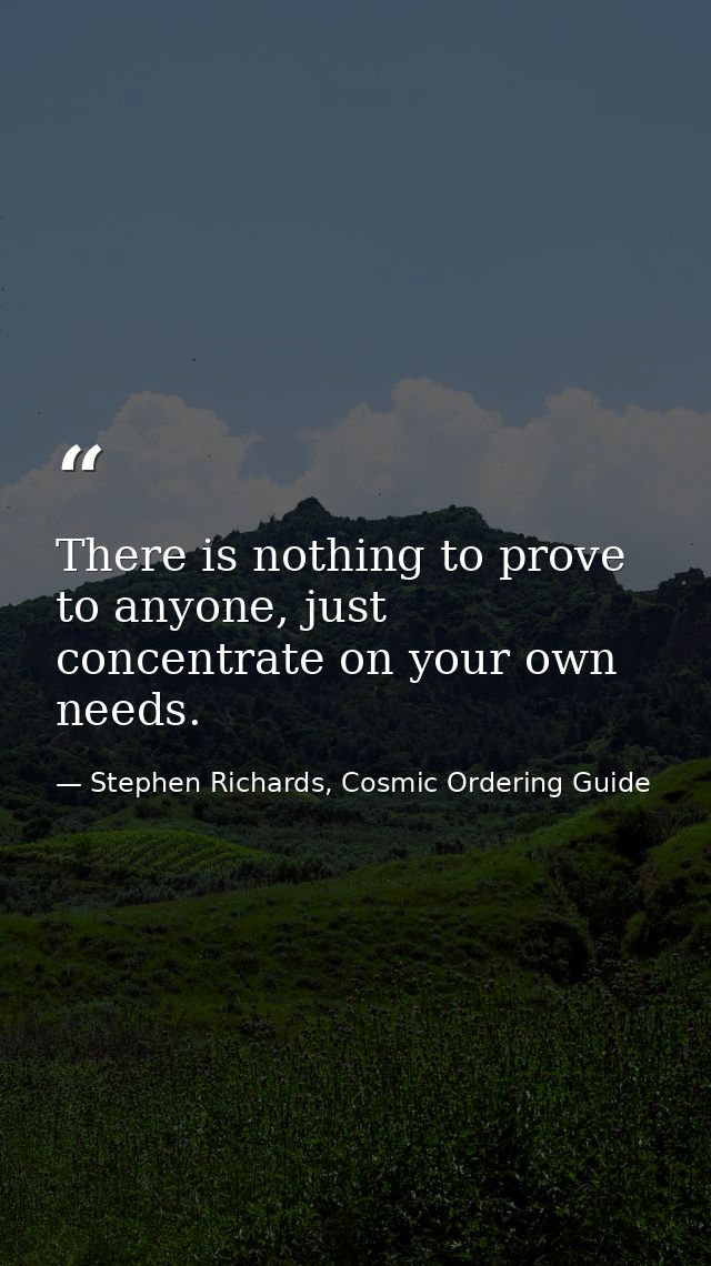 There is nothing to prove to anyone, just concentrate on your own needs. — Stephen Richards, Cosmic Ordering Guide