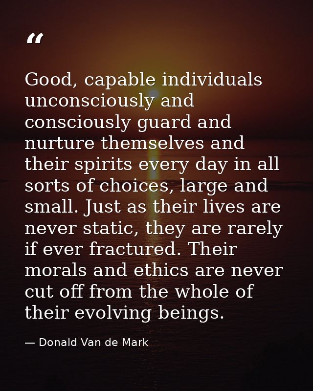 Good, capable individuals unconsciously and consciously guard and nurture themselves and their spirits every day in all  — Donald Van de Mark