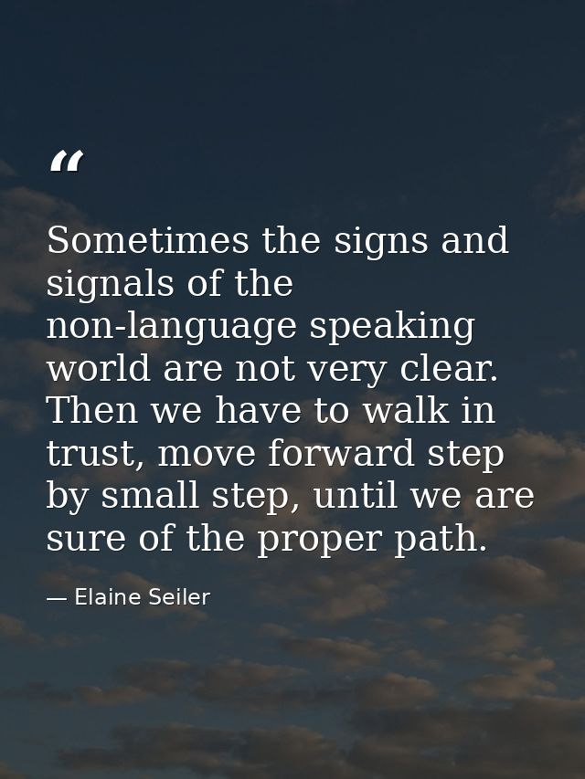 Sometimes the signs and signals of the non-language speaking world are not very clear. Then we have to walk in trust, mo — Elaine Seiler