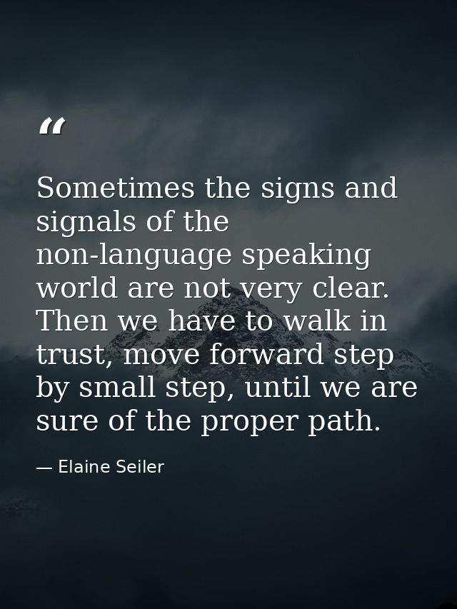 Sometimes the signs and signals of the non-language speaking world are not very clear. Then we have to walk in trust, mo — Elaine Seiler