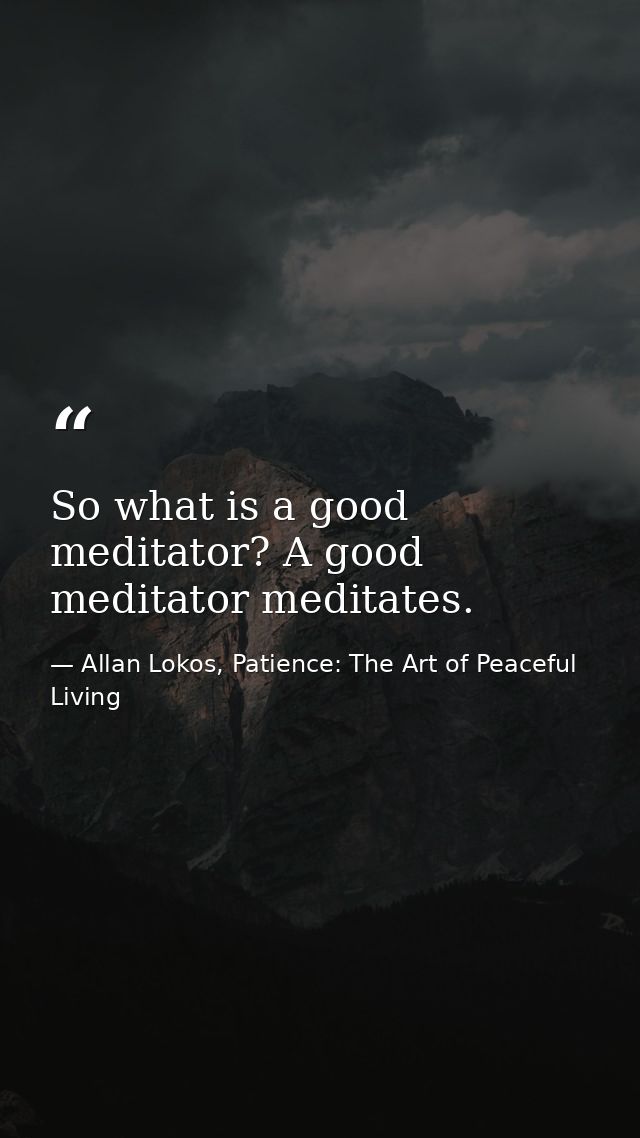So what is a good meditator? A good meditator meditates. — Allan Lokos, Patience: The Art of Peaceful Living