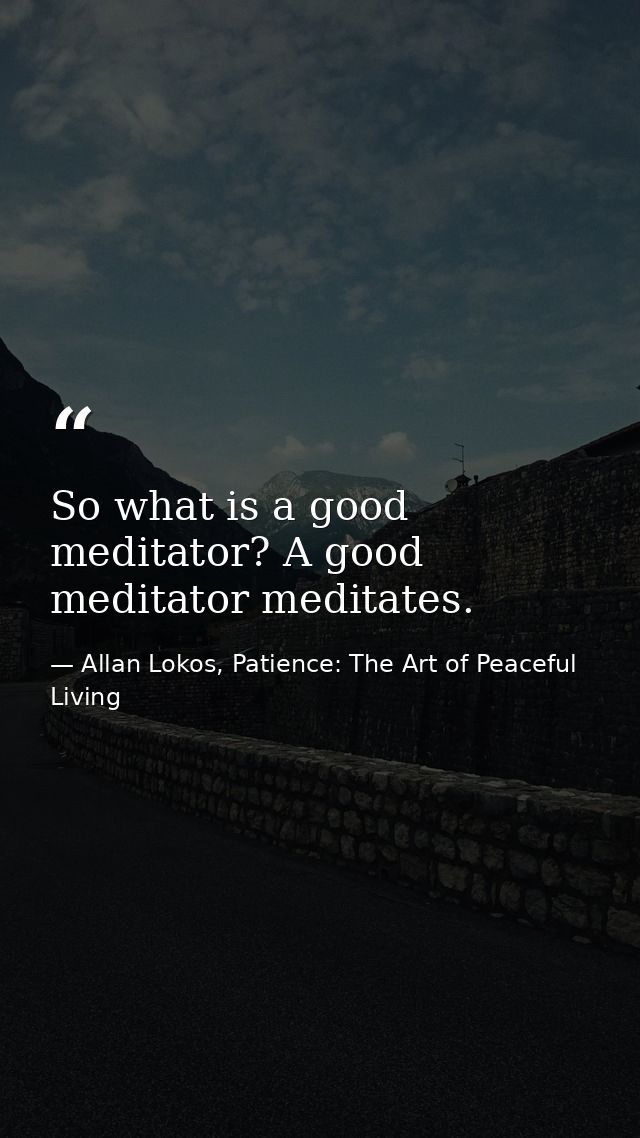 So what is a good meditator? A good meditator meditates. — Allan Lokos, Patience: The Art of Peaceful Living