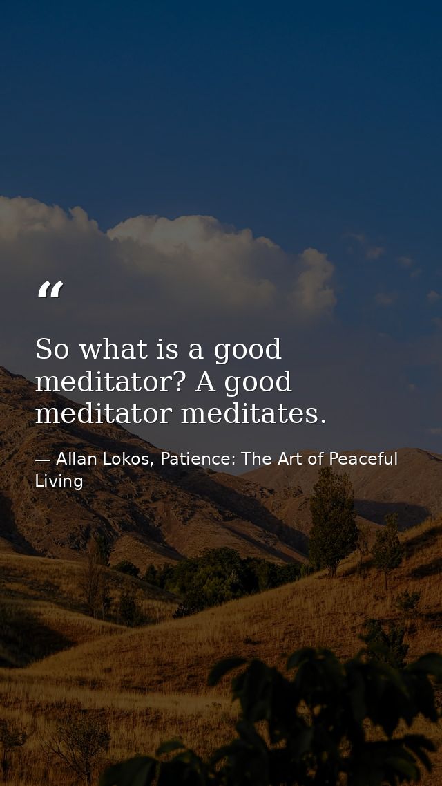 So what is a good meditator? A good meditator meditates. — Allan Lokos, Patience: The Art of Peaceful Living