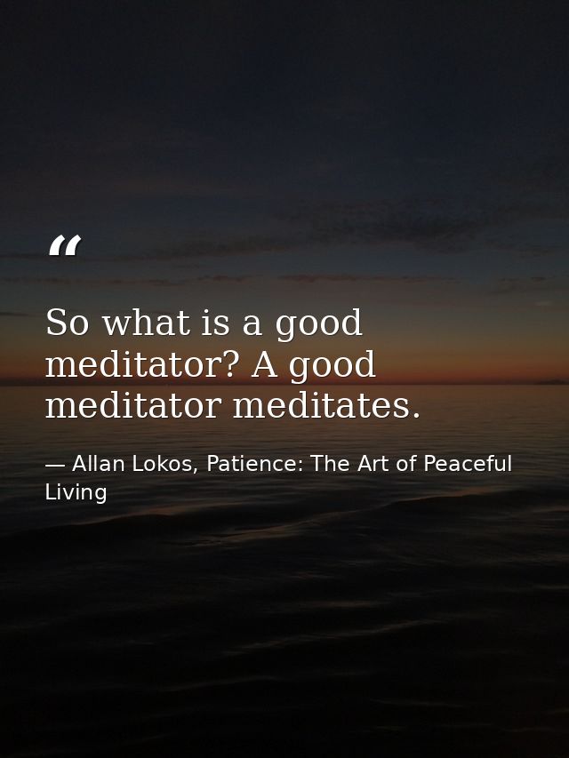 So what is a good meditator? A good meditator meditates. — Allan Lokos, Patience: The Art of Peaceful Living