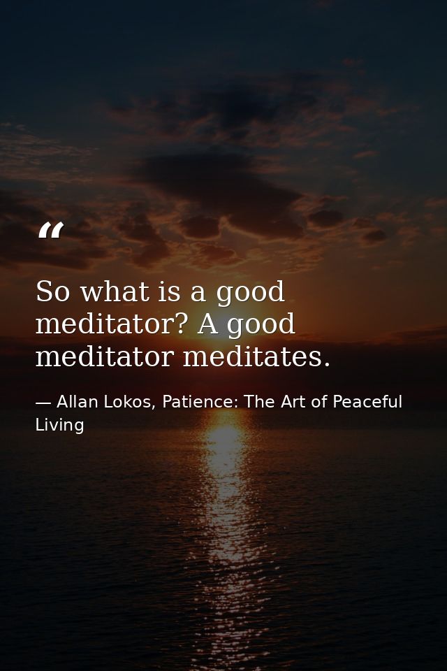 So what is a good meditator? A good meditator meditates. — Allan Lokos, Patience: The Art of Peaceful Living