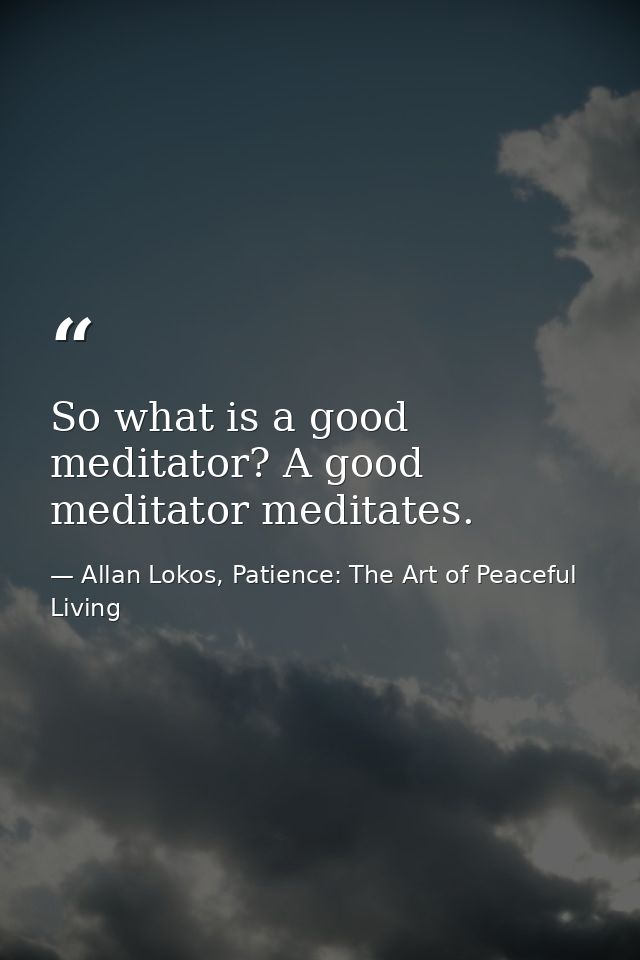 So what is a good meditator? A good meditator meditates. — Allan Lokos, Patience: The Art of Peaceful Living